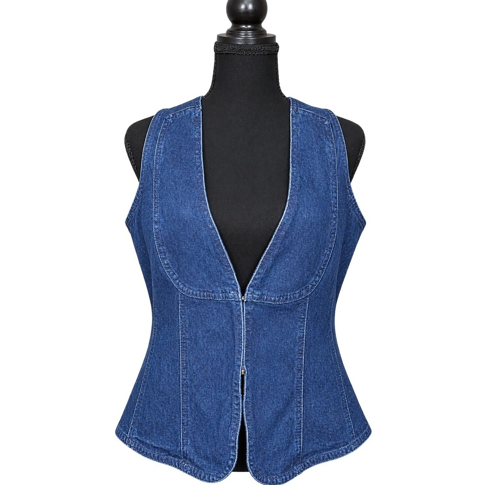 DG2 Dark Wash Denim Tailored Vest Women Size M Blue Western Boho Fall Layering